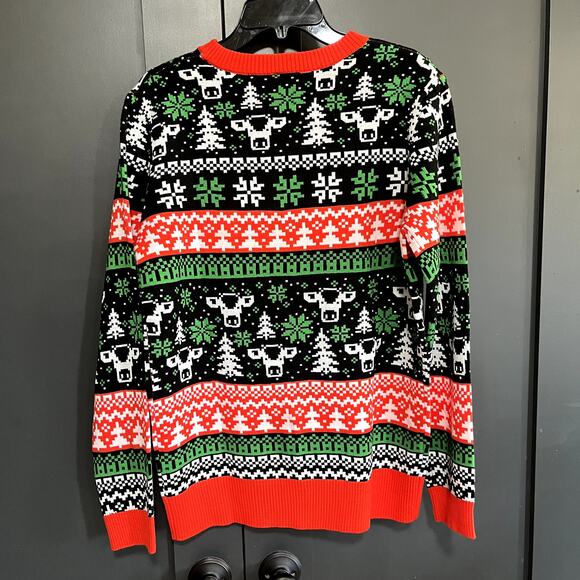 Mad Engine Ugly Christmas Moo Sweater Crewneck Cow Bell Fair Isle  Mens M NWT - Picture 3 of 4